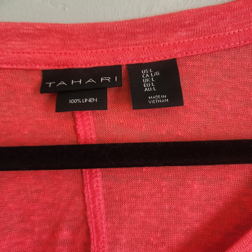 Tahari Coral 100% Linen V-Neck Top - Picture 3 of 5